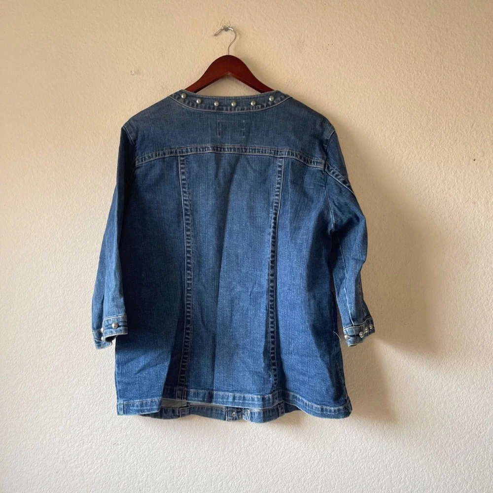Vintage 80s/90s AMS Womens Denim Jacket Studded 3/4‎ Sleeve Blue Size 1X